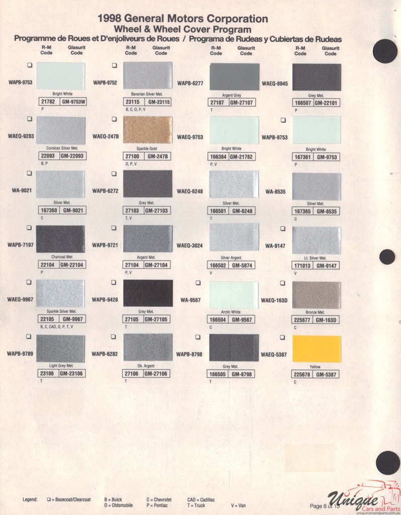 1998 General Motors Paint Charts RM 8